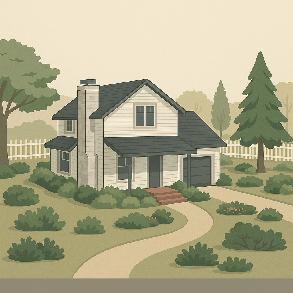 Illustration of a home with defensible landscaping