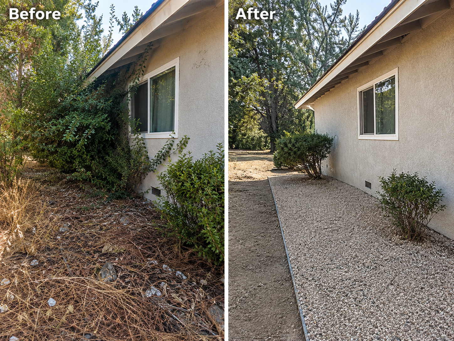 Before and after Zone 0 cleanup at a home wall